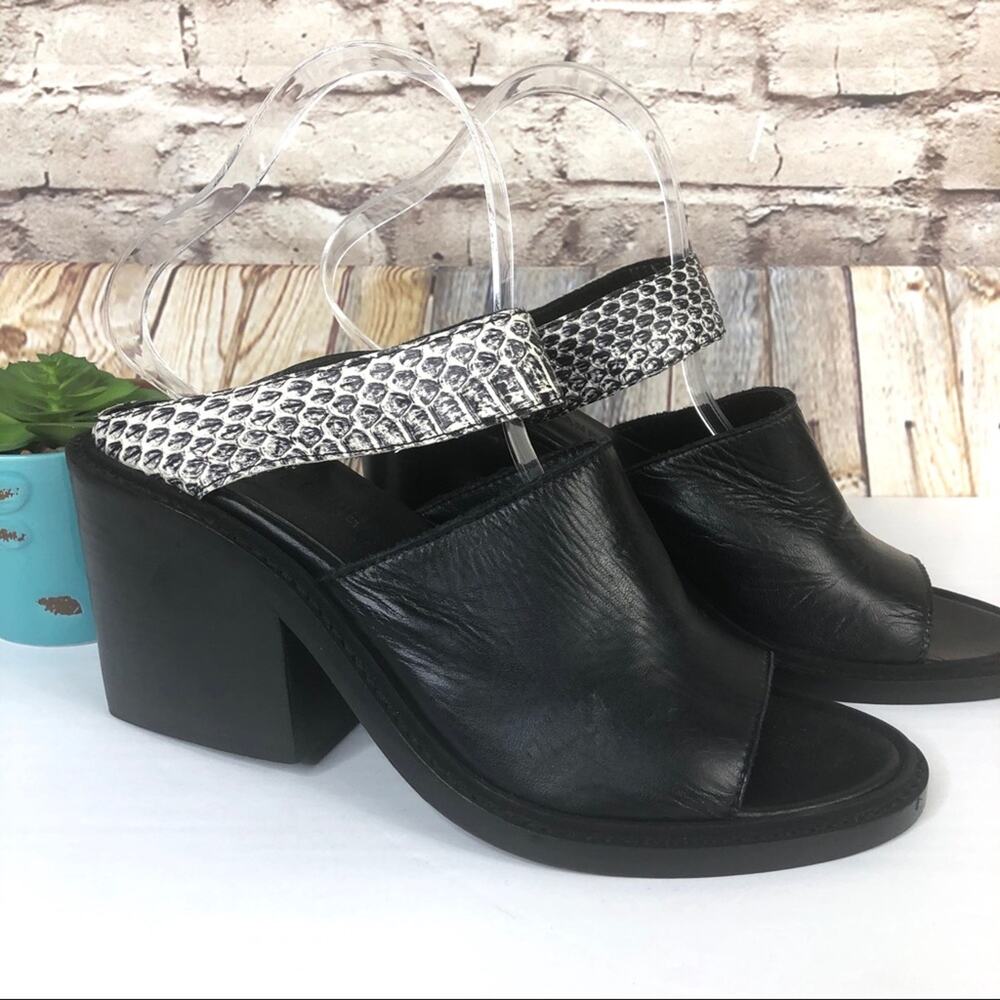 Helmut Lang Black Block Heel Slip On Sandals Snake Print Straps
